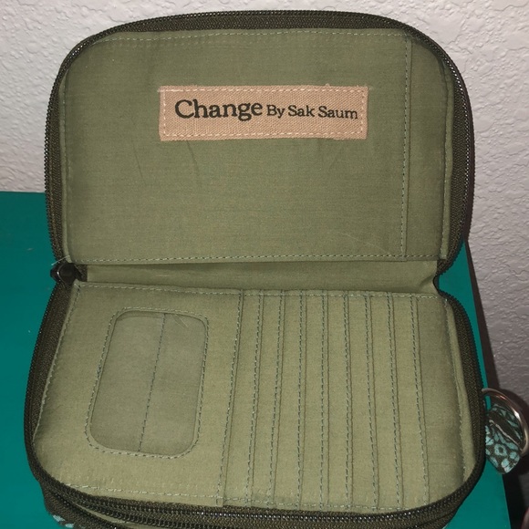 Sak Saum Wallet Wristlet Olive and Turquoise - Picture 2 of 7
